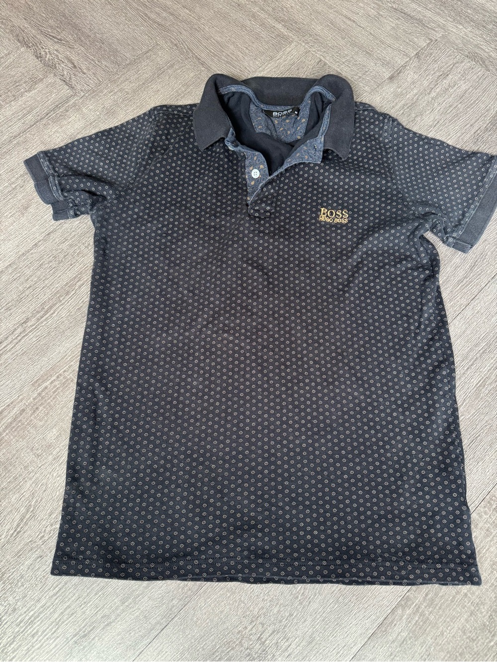 Youth Golf HUGO BOSS Black Polo with Tiny Dot Print and Gold Logo